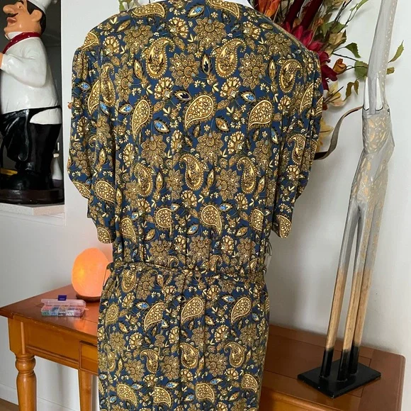 Boden Long Sleeve Dress - Navy and Gold Paisley - Picture 3 of 3